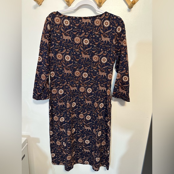 Boden Penny Jersey Nature Print Knee Length Dress, Navy Size 10R Pockets Classic - Picture 6 of 6